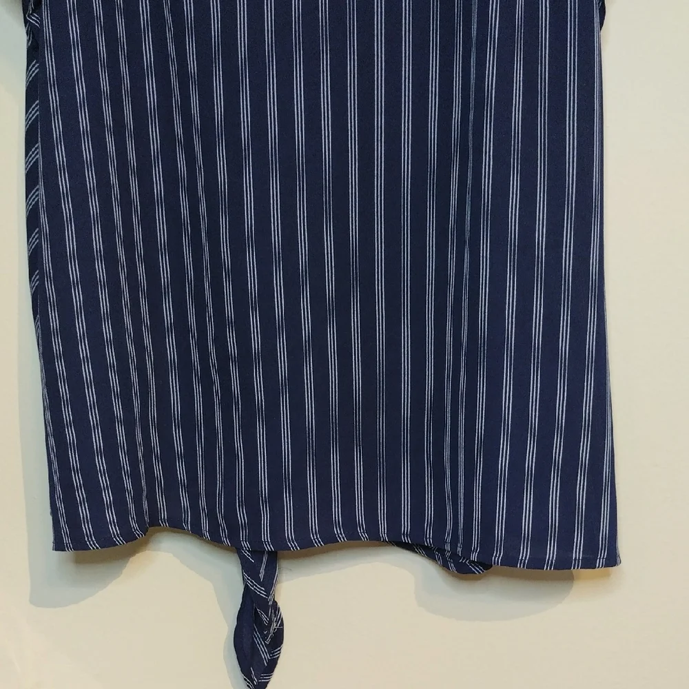 Chic Navy Striped Blouse with Tie Front - Picture 9 of 12